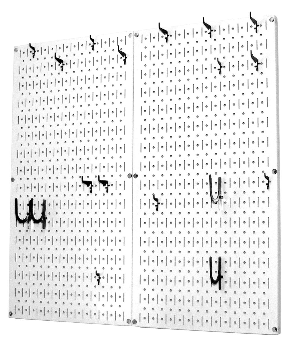 Wall Control Kitchen Pegboard Organizer Pots and Pans Storage Rack Organization Kit with White Pegboard and Black Accessories