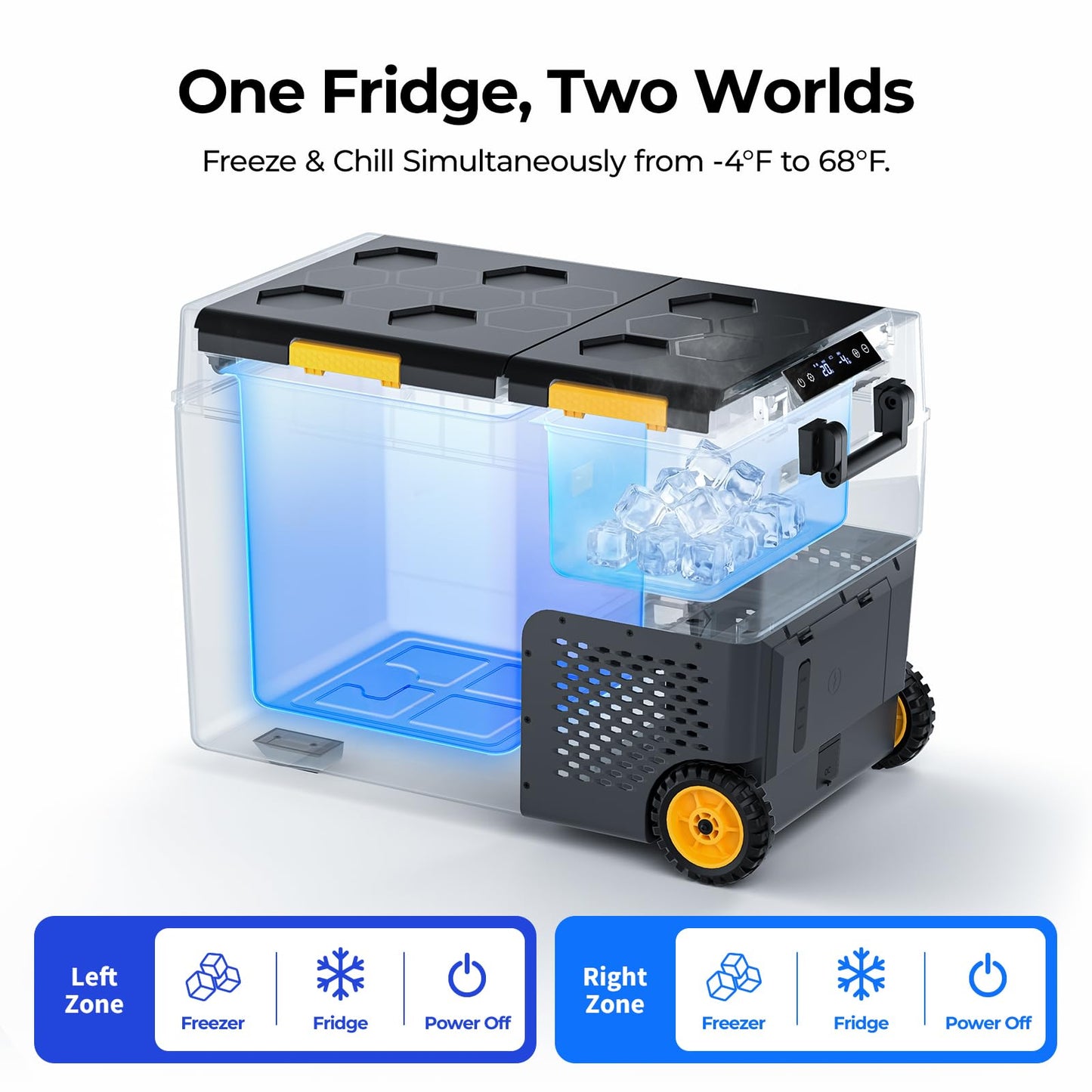 BougeRV CRD2 V2.0 52 Quart Portable Fridge Freezer with 240Wh Battery, 12 Volt Car Refrigerator, -4℉~68℉ Dual Zone Compressor Electric Cooler for Overlanding, Camping, RV, Truck(2026 New Model)