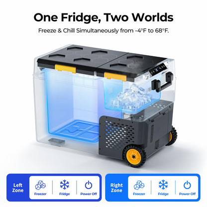 BougeRV CRD2 V2.0 52 Quart Portable Fridge Freezer with 240Wh Battery, 12 Volt Car Refrigerator, -4℉~68℉ Dual Zone Compressor Electric Cooler for Overlanding, Camping, RV, Truck(2026 New Model)