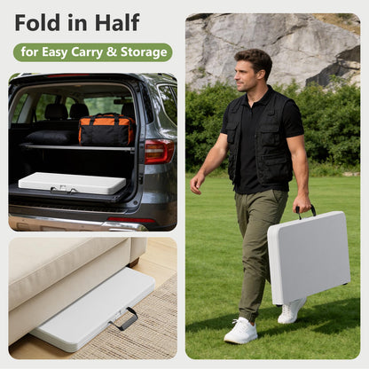 Folding Table 2 Pack, 36 Inch Square Foldable Card Tables, No Assembly Portable Folding Tables, Heavy Duty Fold-in-Half Tables with Carry Handles for Camping, Picnic, Parties, RV Travel & Indoor Use