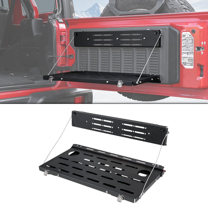 AMWMORV Rear Door Foldable Storage Cargo Rack Tailgate Table Compatible with 2018-2024 Jeep Wrangler JL/JLU 2&4 Door,Heavy-Duty Single-Layer Foldable| No Drilling| Water Drainage