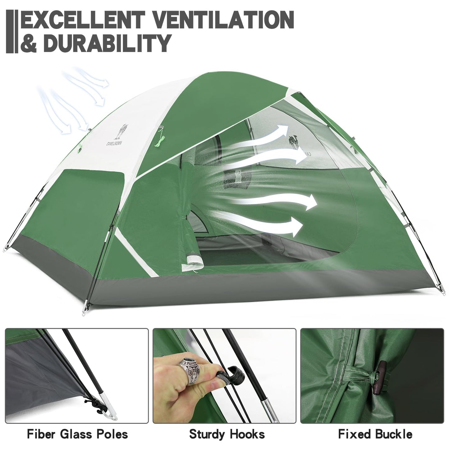CAMEL CROWN 4/5/6 Person Camping Dome Tent with Removable Rain Fly Waterproof Family Tent Easy Set Up Lightweight Outdoor Tent for Camping Backpacking Hiking