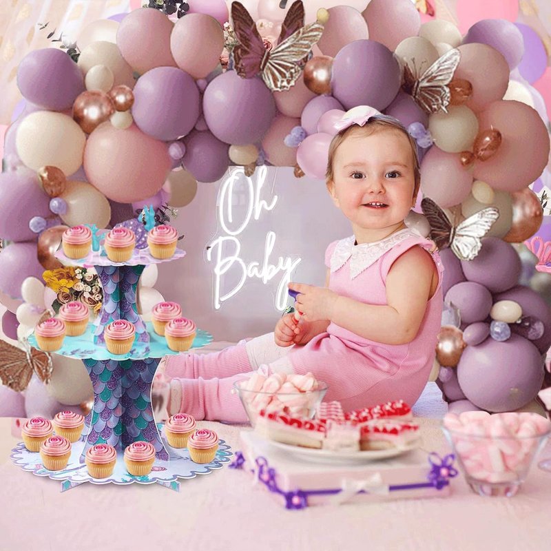 Pink and Purple Balloon Arch Kit, Butterfly Dusty Purple Pink Lavender Sand White Lilac Metallic Rose Gold Latex Balloons for Bridal Wedding Anniversary Engagement Birthday Party Decoration