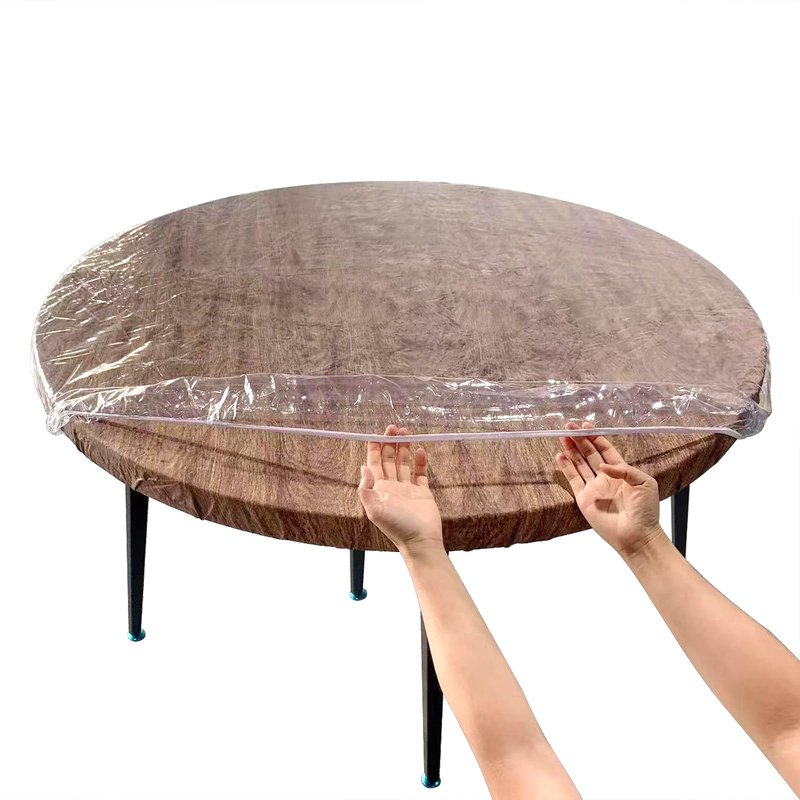 LIBERECOO Clear Round Fitted Vinyl Tablecloth for 49-56" Diameter Tables - Heavy Duty Elasticized Table Cover Elastic Edged Plastic Table Cloth Protector