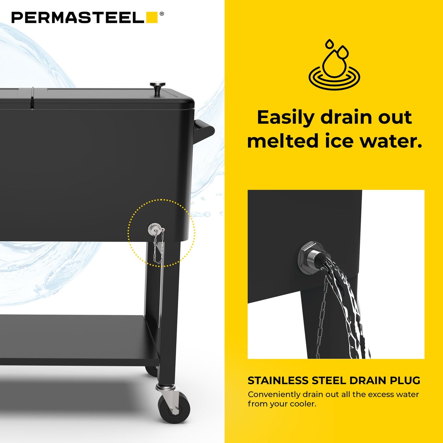 Permasteel Party Cooler with Divider, Removable Basin, Spacious 80-Qt Capacity, Chills 36hrs, Serving Tray, Rolling Ice Chest for Indoor & Outdoor, Matte Black