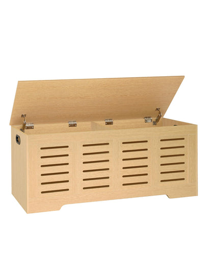 DINZI LVJ Storage Chest, 47.3”Wooden Storage Box with 2 Safety Hinges, Entryway Shoe Bench with Flip-Top, Farmhouse Style Trunk for Living Room, Bedroom, Play Room, Easy Assembly, Natural