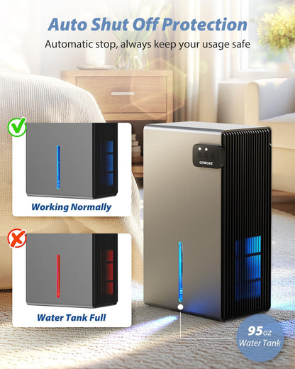 Skiennix 95 OZ Dehumidifier - Quiet & Efficient for Home, Bedroom, Bathroom, RV | Auto Shut Off, 7 LED Colors