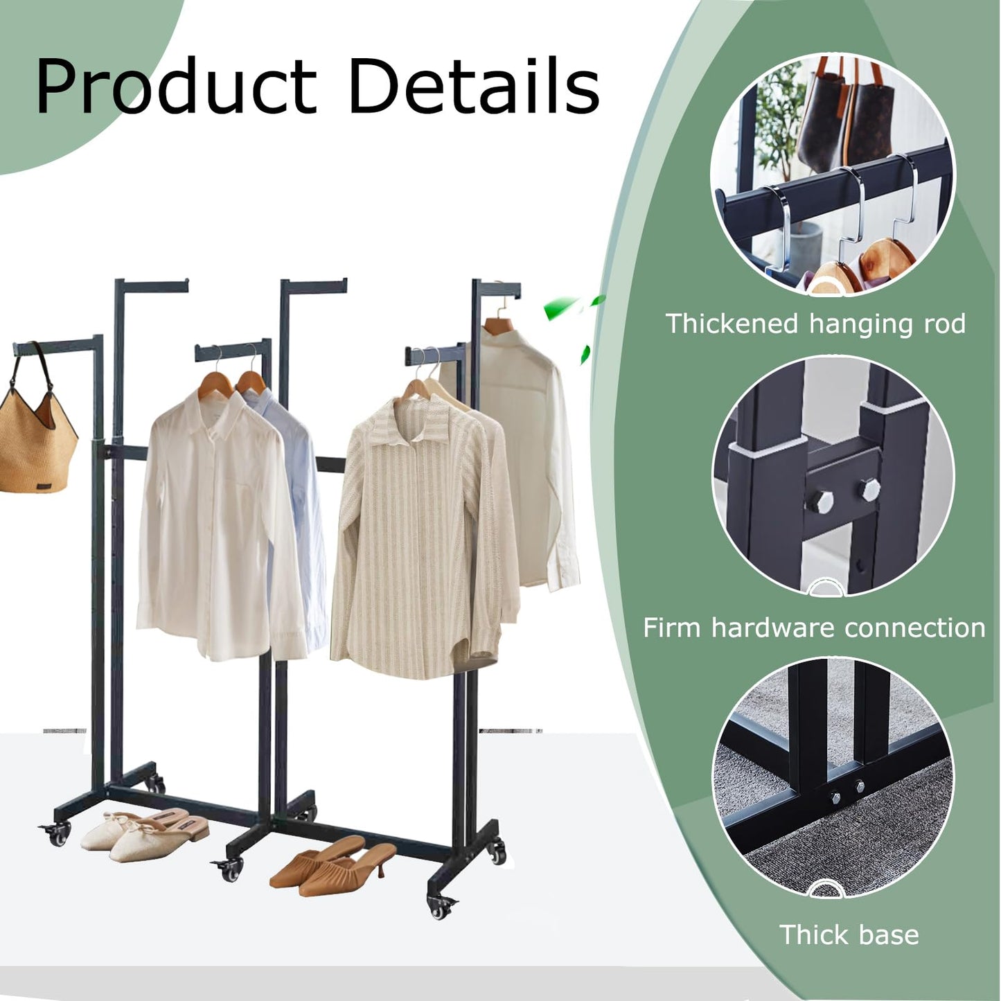 Metal Clothing Rack, 8 Arms Clothes Display Racks with Wheels, Adjustable Floor Standing Garment Rack From 46.85" to 64", Portable Retail Display Stand for Boutique Stores (Black, 8 Arm/68.5in)