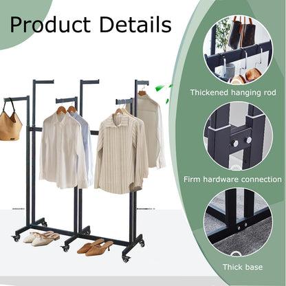 Metal Clothing Rack, 8 Arms Clothes Display Racks with Wheels, Adjustable Floor Standing Garment Rack From 46.85" to 64", Portable Retail Display Stand for Boutique Stores (Black, 8 Arm/68.5in)