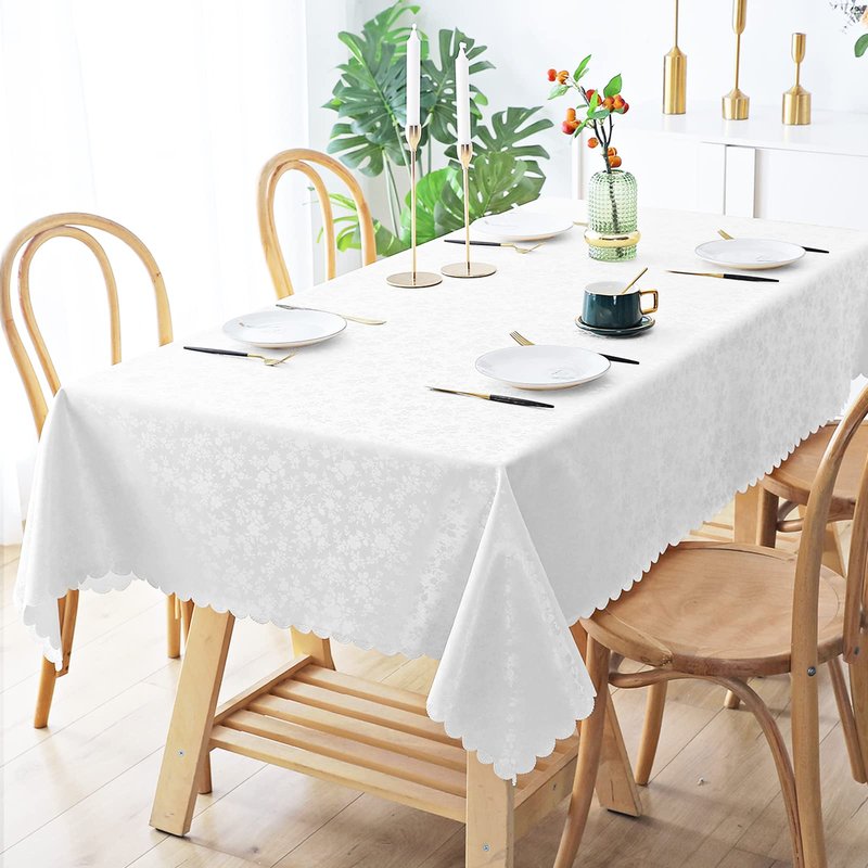 Smiry Rectangle Table Cloth, Waterproof Heavy Duty Vinyl Tablecloths, Wipeable Washable Table Cover for Kitchen and Dining Room (White, 70" X 108")