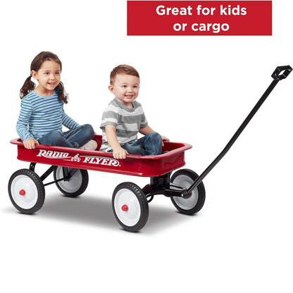 Radio Flyer Classic Red Wagon, For Kids 1.5+, All-Steel Body with No-Scratch Edges, 10" Rubber Tires, Extra-Long Handle Folds Under, Controlled Turning Radius, 200 lb Capacity, Wagon for Kids or Cargo