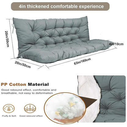 Outdoor Swing Cushions, 63inch Waterproof Three Seat Swing Replacement Cushions with Backrest and Ties, 4" Thicken Outdoor Porch Swing Cushions for Patio, Lawn and Garden (Light Gray, 40×63in)