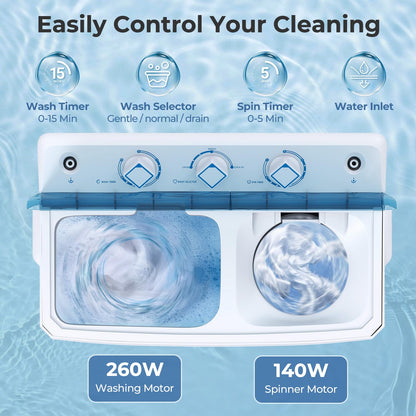 Giantex Washing Machine, 20Lbs Capacity, Washer and Spinner Combo, Portable Compact Twin Tub 12Lbs Washing and 8Lbs Spinning, Inlet and Drain Hose, Laundry Washer for Apartment RV Dorm