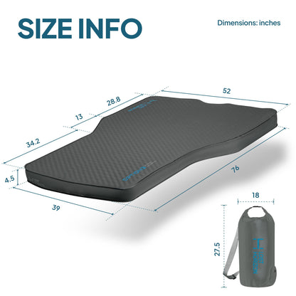 Lost Horizon Air & Foam Camping Mattress for Tesla, Self Inflating Sleeping Pad with Pump Sack, 4.5" Thick, R-Value 13, Model Y