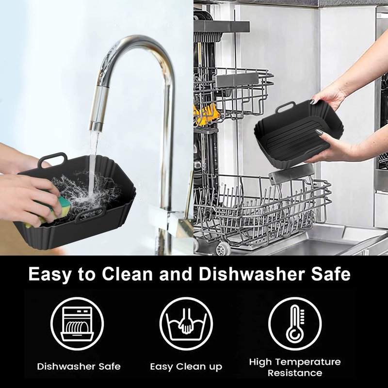 PINTAUR Silicone Air Fryer Liners 2 Pack, Reusable Liners Compatible for Ninja Foodi DZ201, DZ401, DZ550, COSORI, Chefman, Instant Air Fryer, and 6-in-1 8-10QT AirFryer Baskets