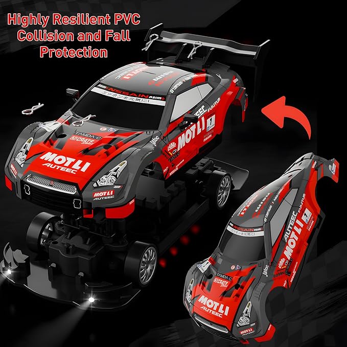 1:20 RC Drift Car for Kids4WD 2.4GHz 30KM/H High Speed Remote Control Car Racing Sport Toy Car with LED LightsDrifting Tires＆2 Batteries (Red 01)