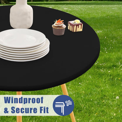 Moosfor Round Spandex Tablecloth, Elastic Fitted Waterproof Tablecloths for 42"-50" Tables, Stretch Washable Picnic Table Cover for Camping, Dining, Indoor and Outdoor, Black