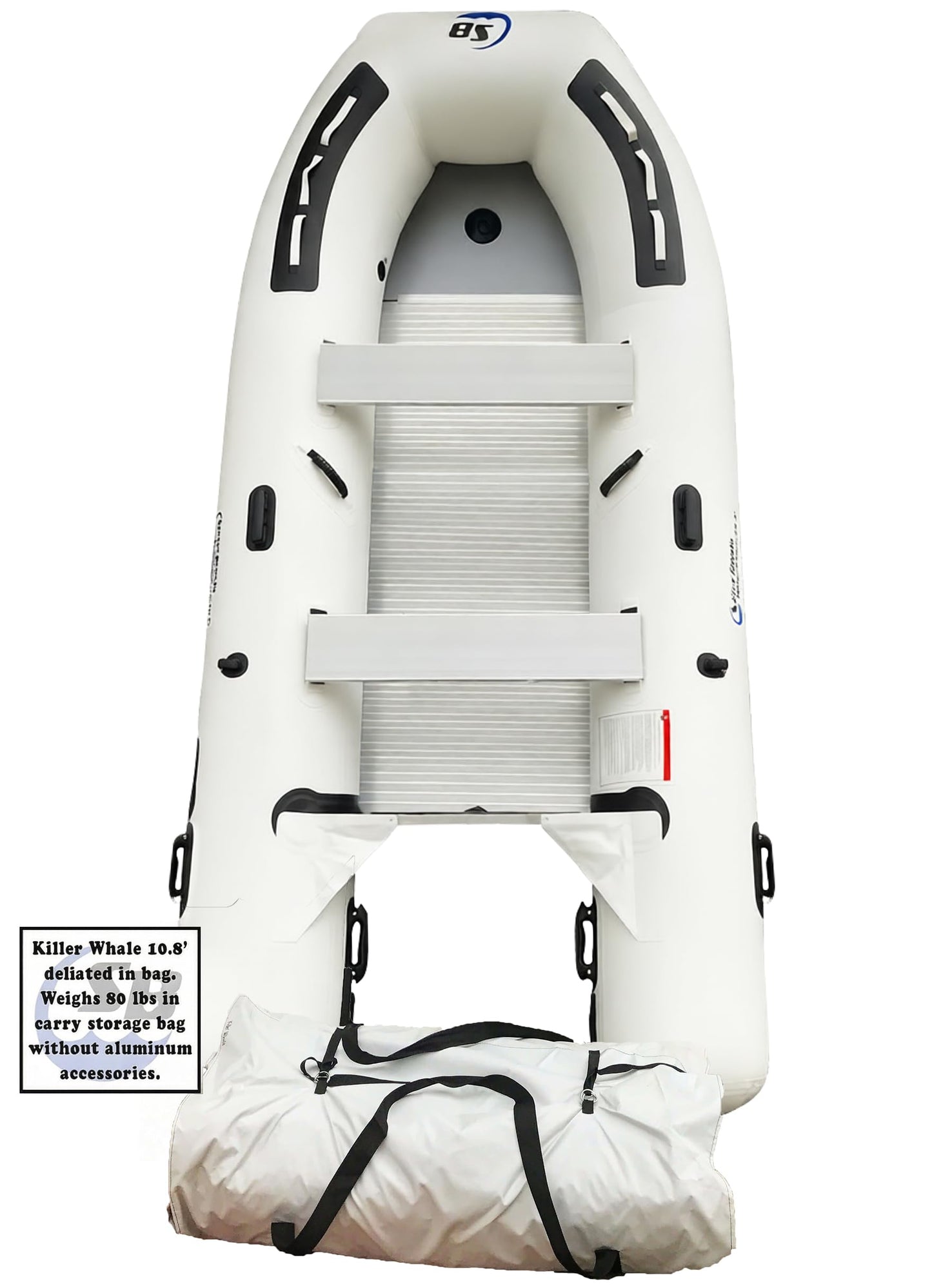 Inflatable Sport Boats Killer Whale 10.8' Aluminum Floor – Fishing Boat with Heat-Welded PVC – Inflatable Boat Easy Setup & Lightweight – 15HP Motor Compatibility – Includes Bench Seat & Carry Bag