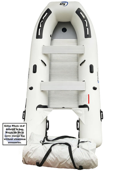 Inflatable Sport Boats Killer Whale 10.8' Aluminum Floor – Fishing Boat with Heat-Welded PVC – Inflatable Boat Easy Setup & Lightweight – 15HP Motor Compatibility – Includes Bench Seat & Carry Bag