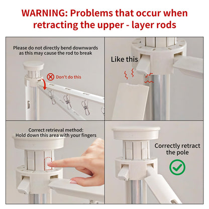 JOOM 4 Legs Double Layer Clothes Drying Rack, Garment Rack Portable and Foldable Space Saving Laundry Drying Rack - Drying Rack Clothing Floor Folding Balcony Bedroom Household Aluminum