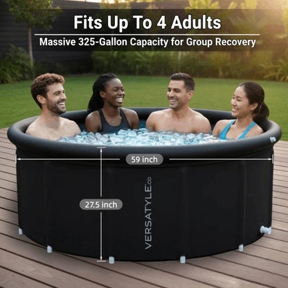 Versatyle XXL Ice Bath Tub for Adults, Extra Large Cold Plunge with Stainless Steel Frame, Insulated Walls, Cover, Pump & Carry Bag, Portable Recovery Pool, Fits Up to 4 People, 325-Gallon