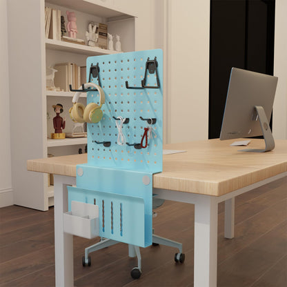 Desk Side Storage Under Desk Laptop Holder, No Drill Hanging Desk Organizer with Pen Holder, Clamp-On Table Side Tray Desktop Organization Mount for Office and Home (White)