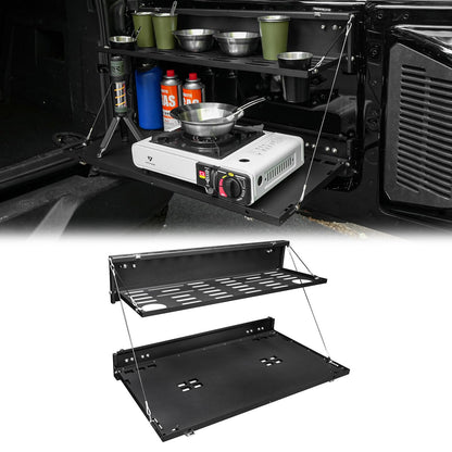 2-Tier Tailgate Table Molle Panel Compatible with Ford Bronco 2021-2025 Foldable Rear Storage Cargo Rack Shelf Camping Desk(Not Fit Bronco Sport)
