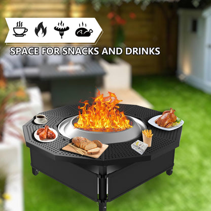 Hupsjer Fire Pit Surround Tabletop Use for Solo Stove Bonfire Ranger Yukon 2.0, with Coated Steel and UV-Resistant Outdoor Fabric, Adjustable Tabletop for Solo Stove Bonfire Accessories, Thick Metal