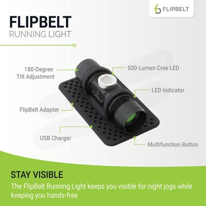 FlipBelt Night Running Light Waist Lamp | USA Company | USB Rechargeable, 500 Lumens, Waterproof, Adjustable Brightness | White LED Lights for Runners