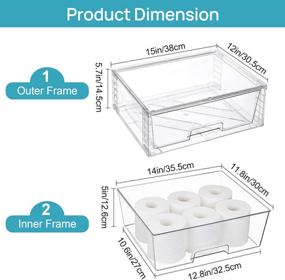 Vtopmart Large Stackable Storage Drawers - Clear Acrylic Organizers for Bathroom & Kitchen | 2 Pack