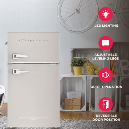 Frigidaire EFR840-Cream EFR840 Retro Mini Fridge with Freezer & Side Bottle Opener-Small 2 Door Refrigerator for Office Bar or College Dorm Room-3.1 Cu Ft (Cream)