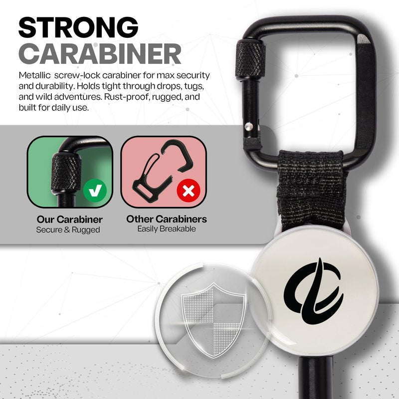 ClutchLoop Anti-Theft Phone Tether - Universal Adhesive Anchor, Retractable Steel Line and Locking Carabiner (White)