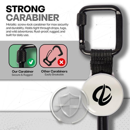 ClutchLoop Anti-Theft Phone Tether - Universal Adhesive Anchor, Retractable Steel Line and Locking Carabiner (White)