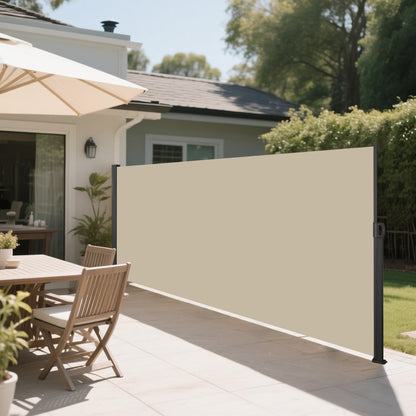 Retractable Side Awning Privacy Screen - 118” x 71” Outdoor Pull-Out Patio Divider, UV & Water-Resistant Sun Shade Canopy with Aluminum Frame for Balcony, Garden, Courtyard (Beige)