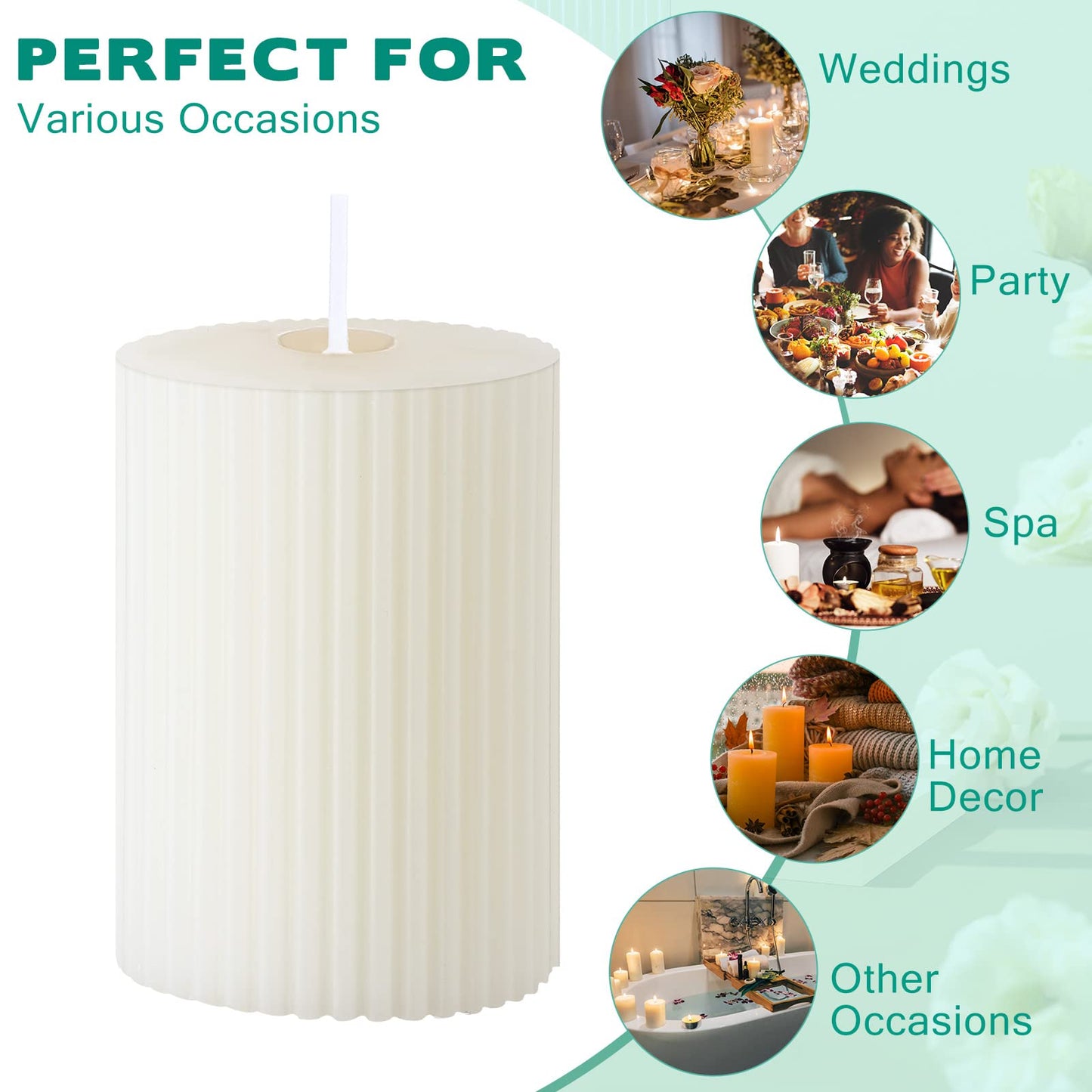 Set of 12 Ribbed Pillar Candles Soy Wax Home Decor Modern White Candles with Cotton Wick for Wedding Home Restaurants Spa Church Decoration