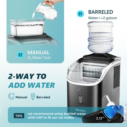 EUHOMY Ice Cube Maker Machine Countertop with External Water Tank, 2 Ways to Add Water, 34Lbs/Day, 16Pcs Ready in 7 Mins, Auto-Cleaning, with Ice Scoop & Basket, for Home/Kitchen/Office/Bar (Black)
