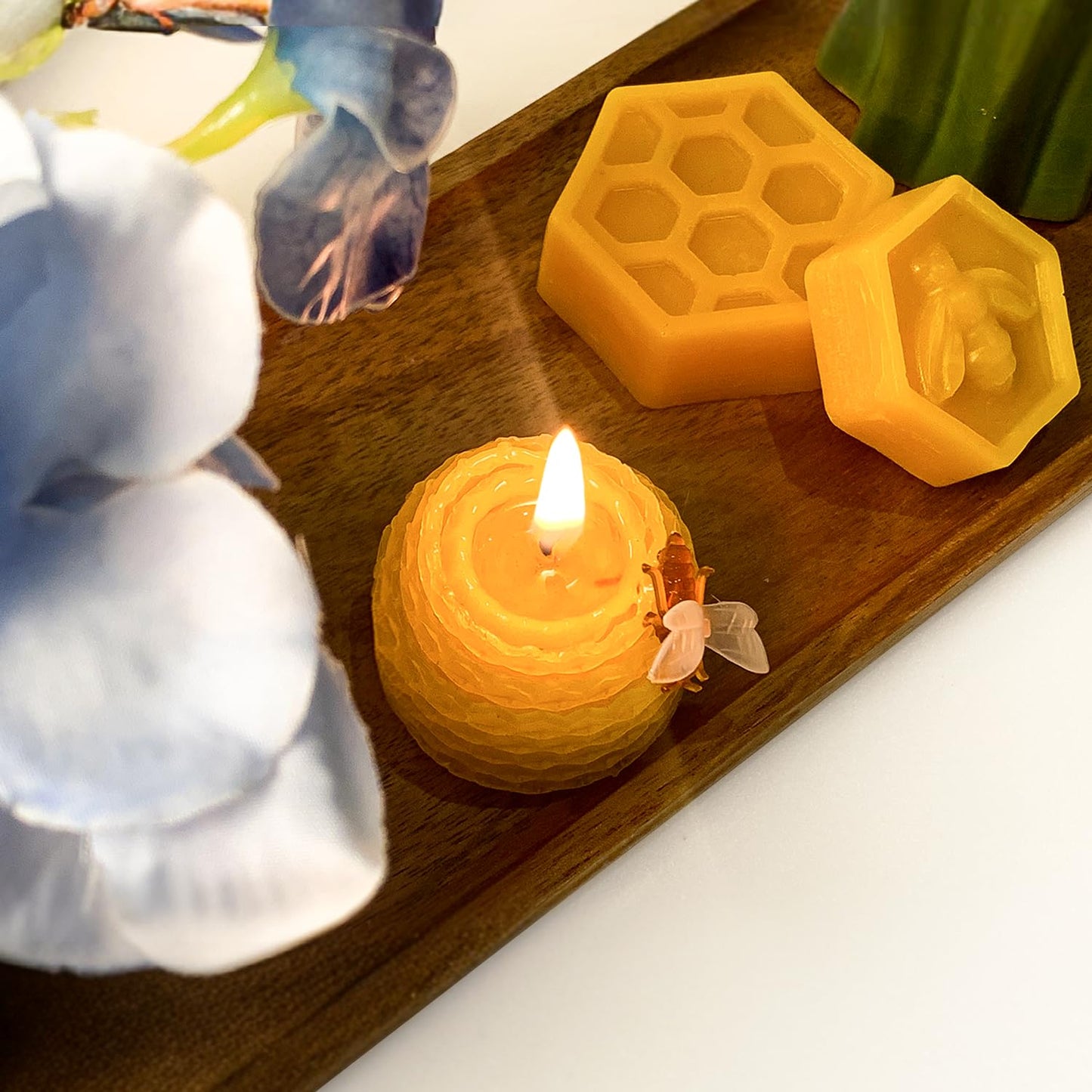 Lacaser Beeswax Candles Bulk Set of 12, Bee Candles with Little Bee Ornament Decors, Bee Themed Gift,Unscented&Smokeless &Dripless, Dia 1.77" x1.97" Each, Yellow