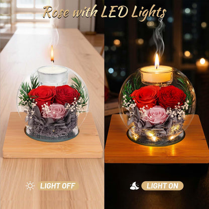 Preserved Pink Carnation Real Rose in Glass with Scented Candles–– Forever Flower Romantic Anniversary Christmas Birthday Valentines Mothers Day Gifts for Mom, Women, Wife, Girlfriend, Her, Grandma