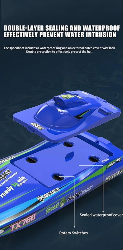 TX768 RC Jet Boat 30km/h High Speed Jet Boat Brushless Catamaran with 3×3S LiPo Batteries Water Cooled Engine 40cm ABS Hull Long Range RC for Lakes Rivers &amp Pools Brushless RC For Adults