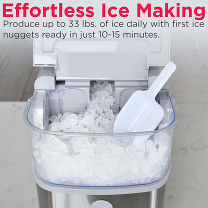 Frigidaire Countertop Crunchy Chewable Nugget Ice Maker, Compact, 33lbs per Day, Metallic Finish