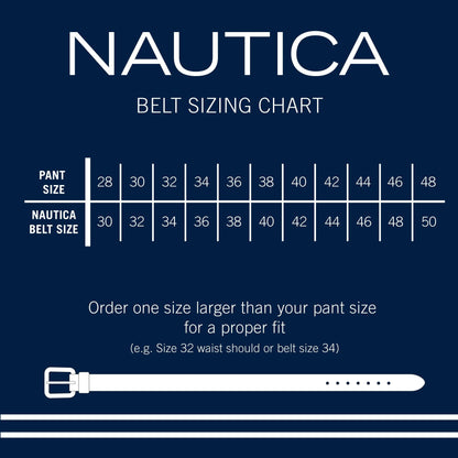 Nautica Men Bold Fashion and Dress Leather Belt with Metal Buckle, Logo Inlay Double Stitch-Black, 36"