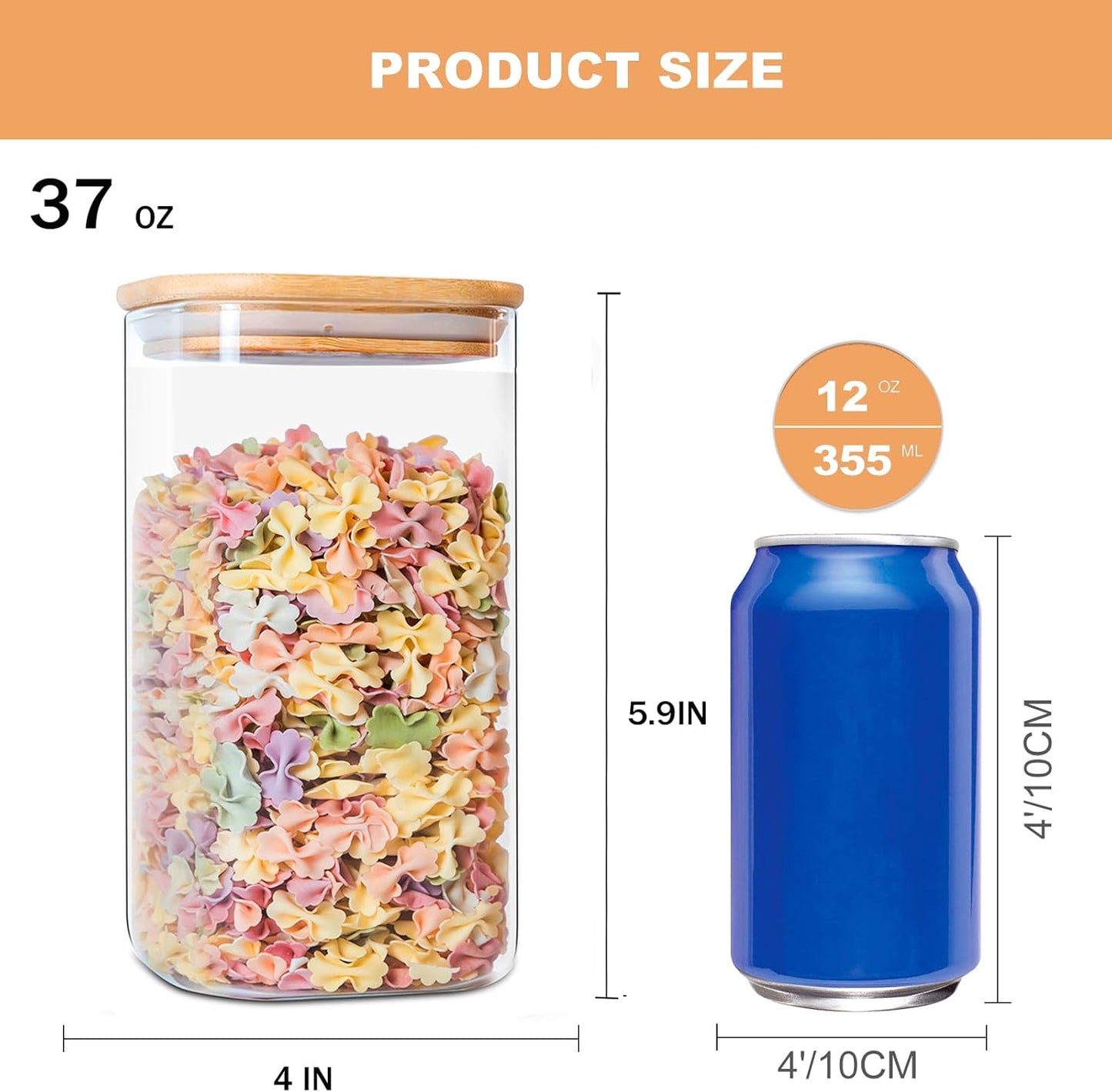 YUNCANG Glass Storage Jars - 6 Pack 37oz Clear Containers with Airtight Bamboo Lids | Stackable Kitchen Canisters for Food Storage