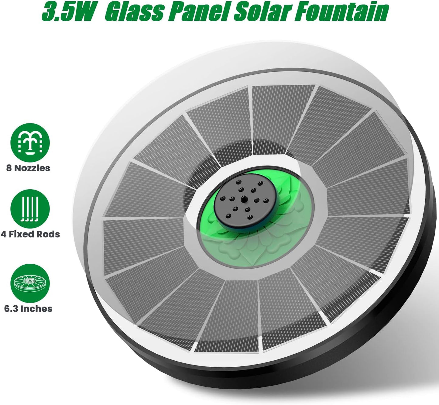 Yzert Solar Fountain - Eco-Friendly Bird Bath Water Feature with 4 Fixed Rods & 7 Nozzles