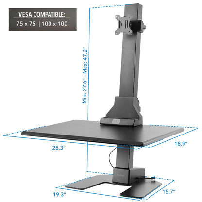 Mount-It! Electric Standing Desk Converter - Motorized Sit-Stand Desk Riser with Monitor Mount, Standup Powered Desktop Lift for Single Monitor up to 32", 28" Wide Keyboard Tray, Adjustable Height