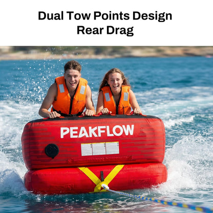PEAKFLOW Towable Tube,Boat Tube,2 Rider Models,Tubes for Boating,PVC Liner and Full Nylon Cover,EVA Foam Pads and 8 EVA Handles,Swift Connect Rapid Boston Valve, 64x61Inches Inflated,Passione Series