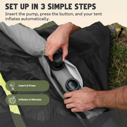 Oaktiv Inflatable Tents for Camping - CloudCamp 4-6 Person Blow Up Tent, Self Inflating Glamping Tent with Pump, 210D Oxford Waterproof, UV50+ Protection, 4-Season Air Tent for Adults