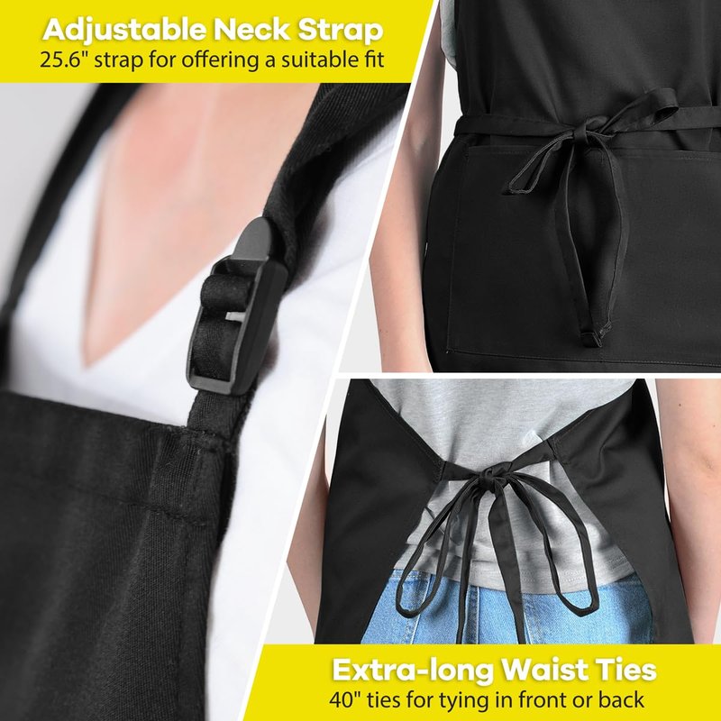 ROTANET Extra Large Apron for Men Adjustable Bib Aprons with 2 Pockets Cooking Kitchen Bbq Grilling Big for Women Chef Water & Oil Resistant Black 2 Pack