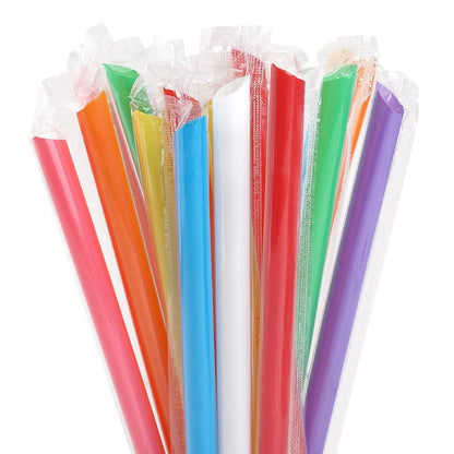 MYJIE 400 Pcs Jumbo Smoothie Straws Boba Straws,Individually Wrapped Multi Colors Disposable Plastic Large Wide-mouthed Milkshake Bubble Tea Drinking Straw(0.43" Diameter and 9.45" long) (400PCS)