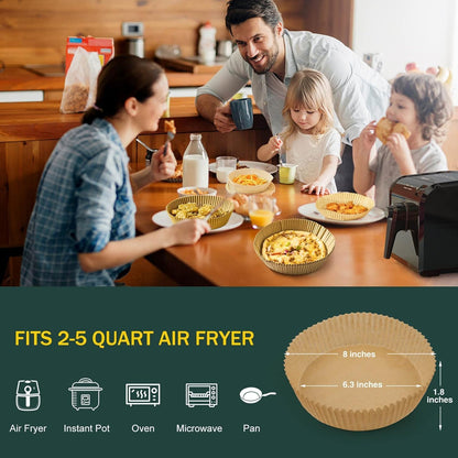 AirFryer Disposable Paper Liners - Non-Stick Round Parchment for Easy Cooking & Baking | 125PCS, 6.3 Inch