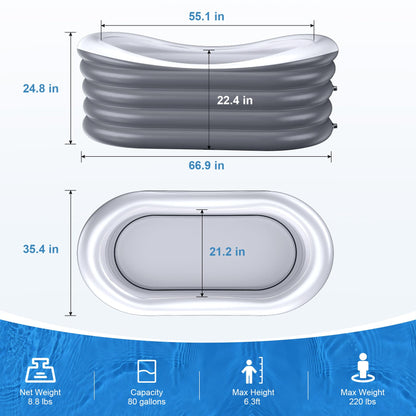 BINYUAN Inflatable Bathtub for Adults - Portable Collapsible Spa Tub with Electric Pump, Hot & Ice Bath Design, Foldable for 1-2 People, Durable PVC - Easy Inflate/Quick Drain